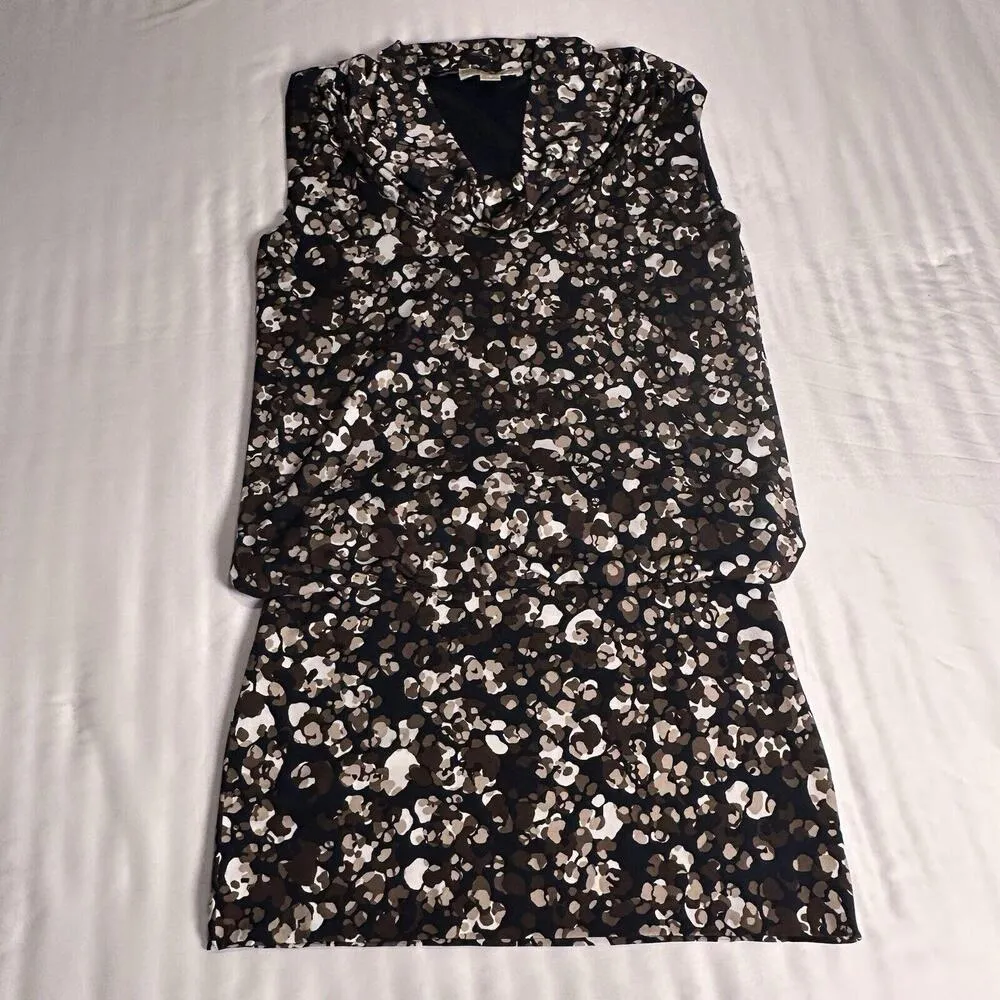 Michael Kors Brown Tan Navy Blouson Style Sleeveless Cowl Neck Dress Size S - Image 12
