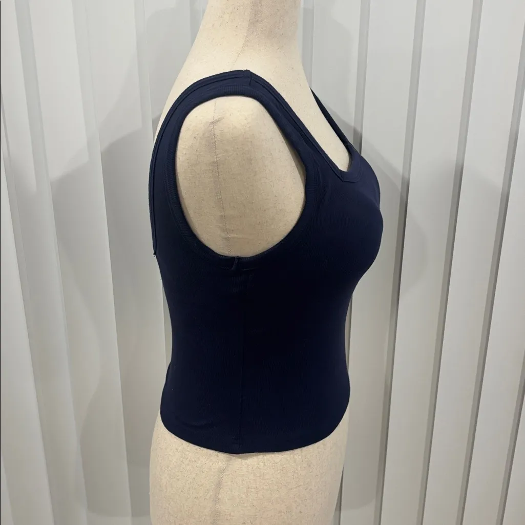 Ogl navy blue cropped square neck brami tank top open back size medium - Image 5