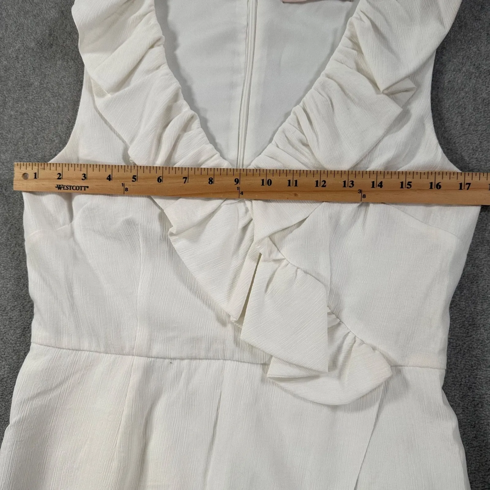 Keepsake the Label Ruffle Neck Midi Dress Women's Large White Crepe Slit Bride - Image 7