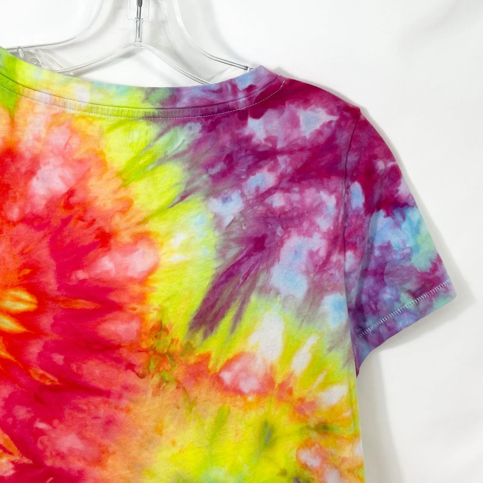 GAP Small Top Handmade Tie Dye Tee Rainbow V‎ Neck Cotton T-Shirt Hippie 592 - Image 8