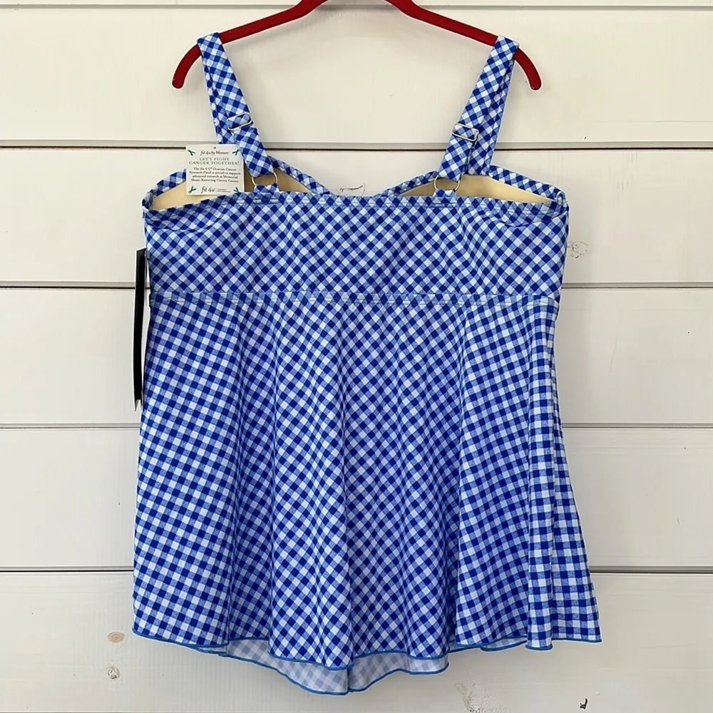 Fit 4 U Plus Size Gingham Flared V Hem Bandeau Top NEW Size 24W Blue - Image 8