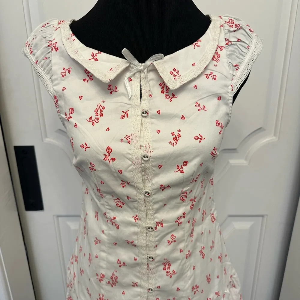 Free People Fitted Faux Shirtdress Open Back Hearts Collar Lace Trim Dress NWOT - Image 3