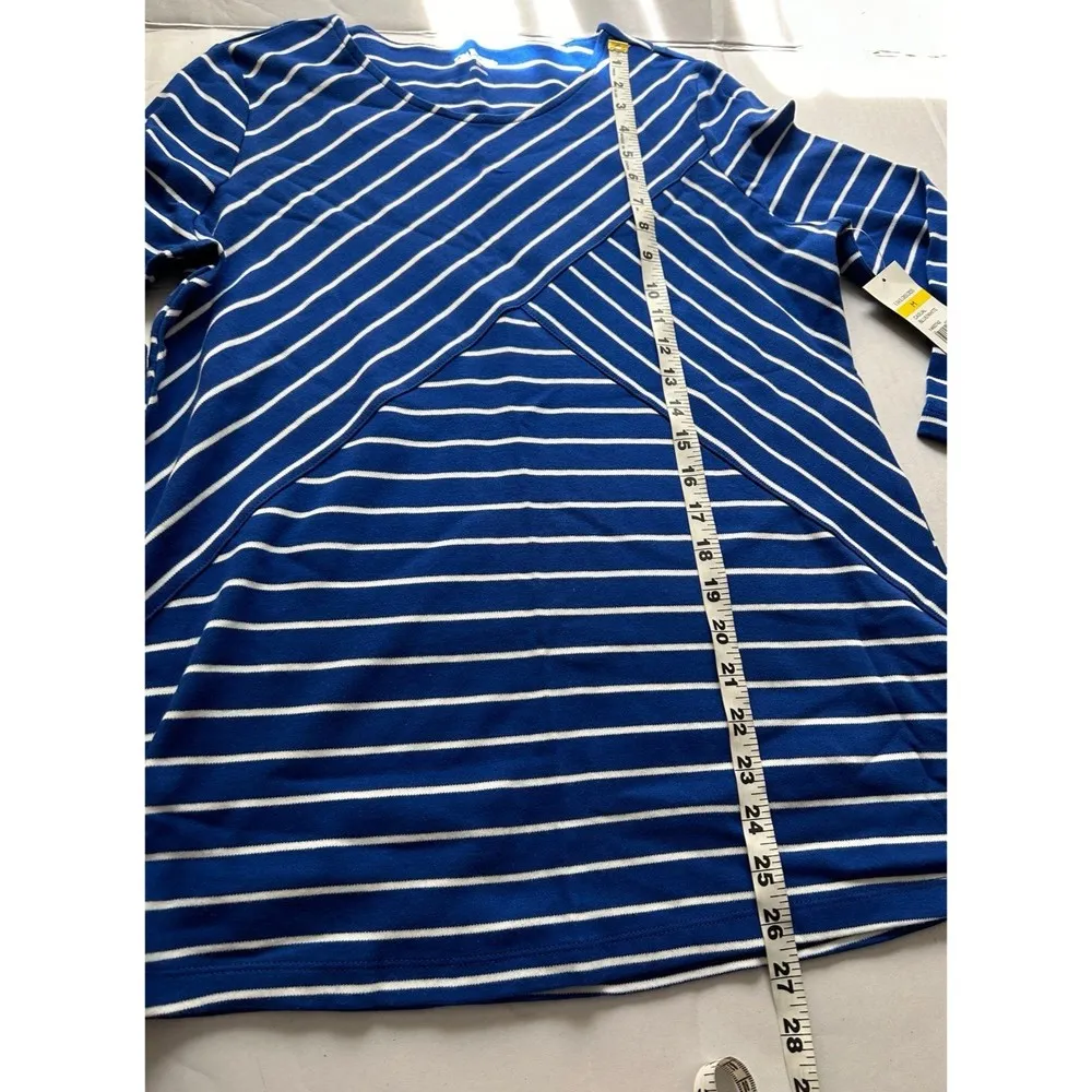 Kim Rogers Womens Knit Top size M Royal Blue White Stripes 3/4 Sleeve - Image 7