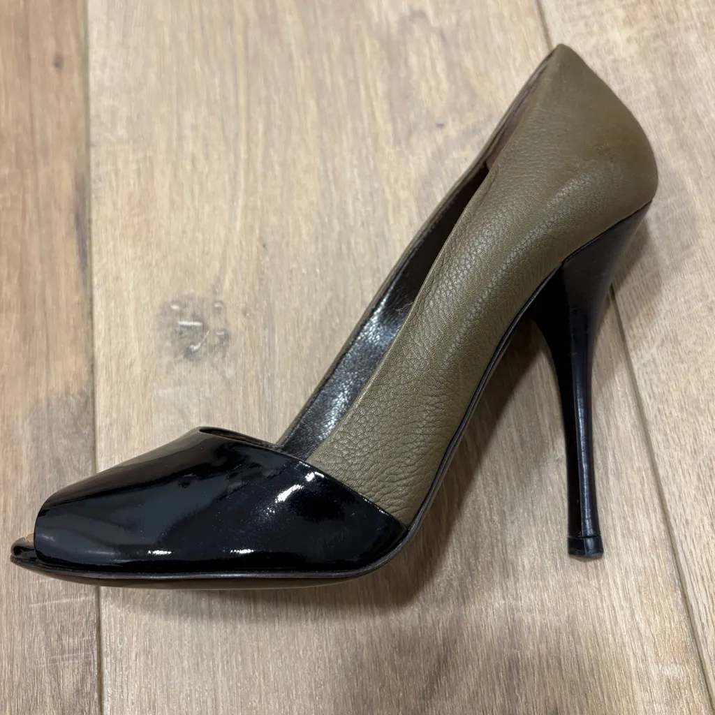 NEW! 🌟GIUSEPPE ZANOTTI🌟 PEEP TOE PATENT & LEATHER HEELS BROWN / BLACK SZ 38 - Image 4