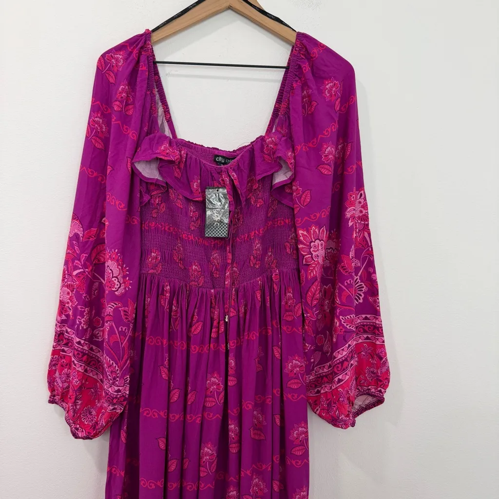NWT City Chic Estelle Maxi Dress Magenta Smocked Ruffle size 16 - Image 4