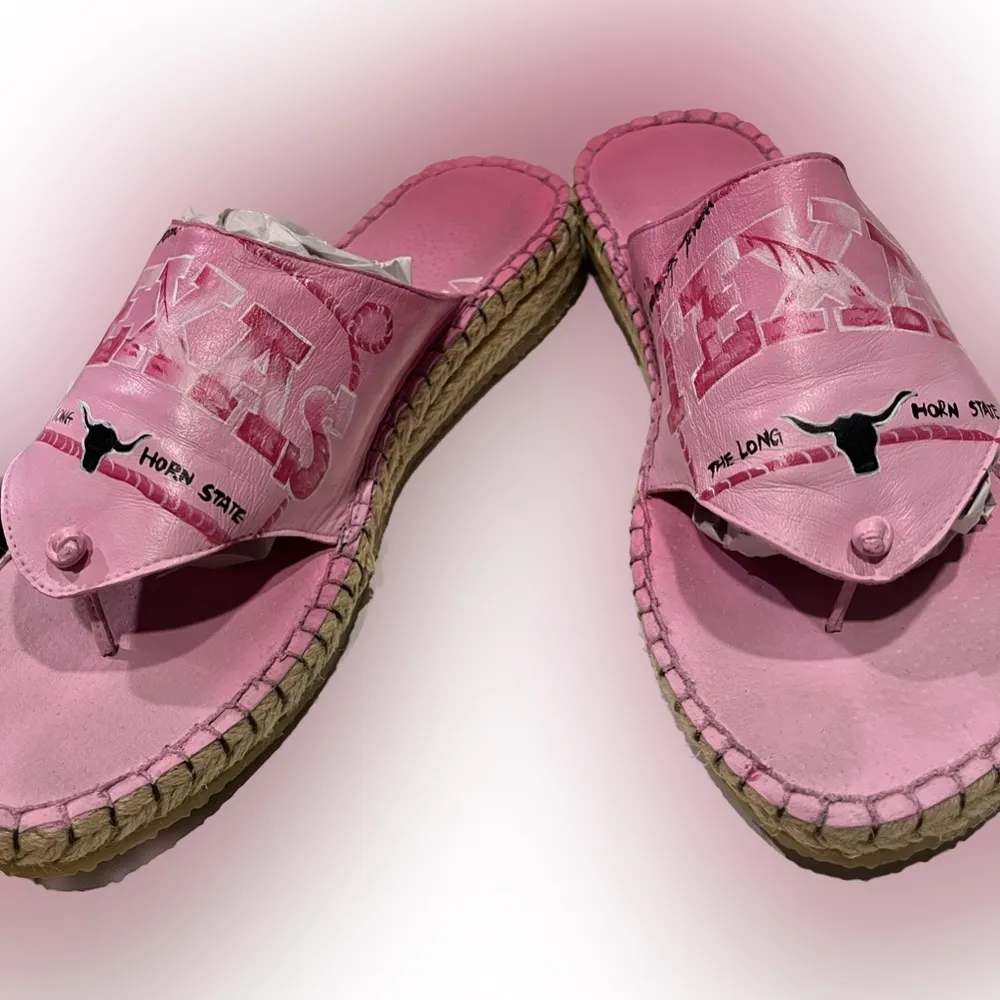 VTG & OOAK Via Blue Via Couture Handpainted Leather Flip Flop Sandals - Image 2