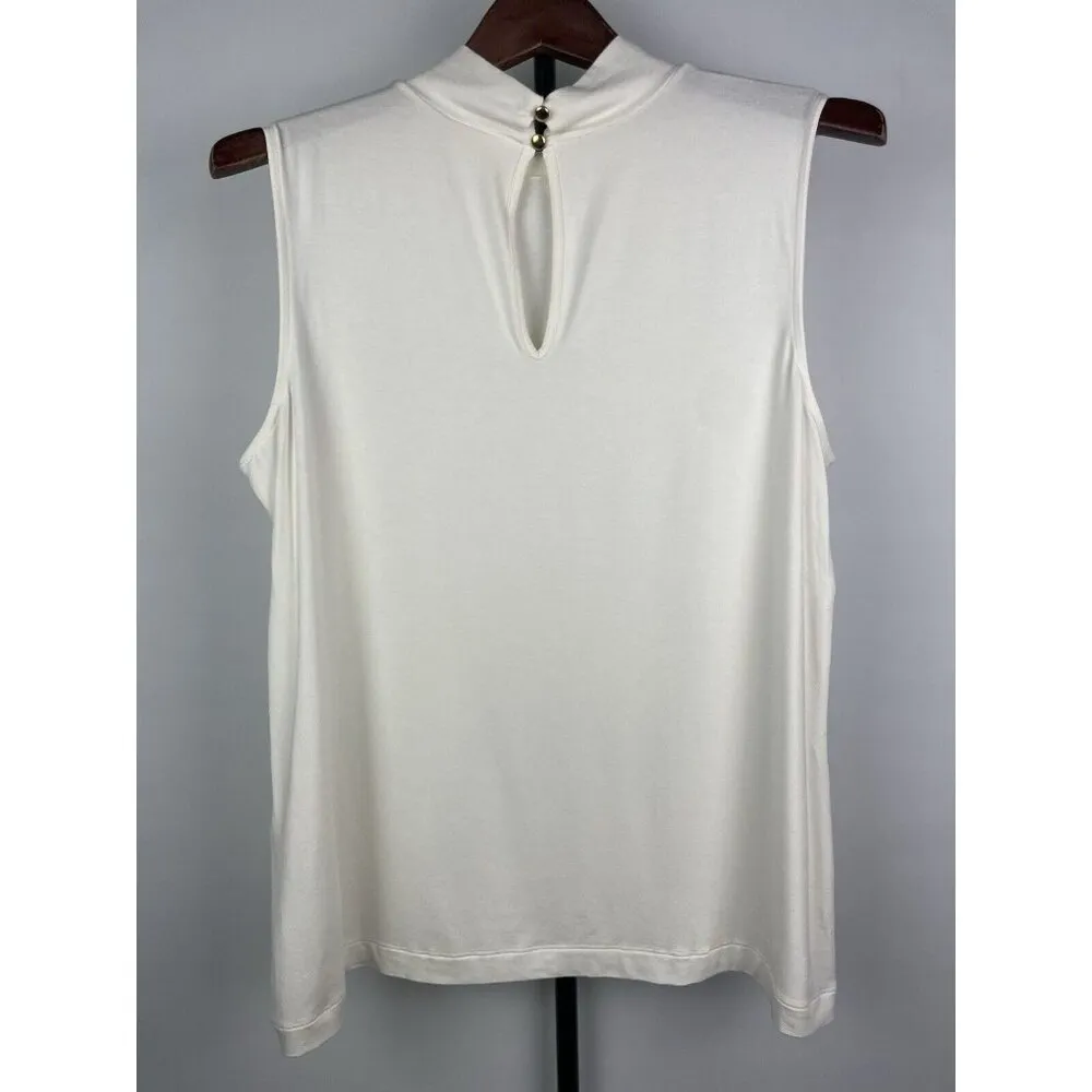 Chico’s White Sleeveless Mockneck Keyhole Back Neckline Blouse‎ Top Size L/12 - Image 3