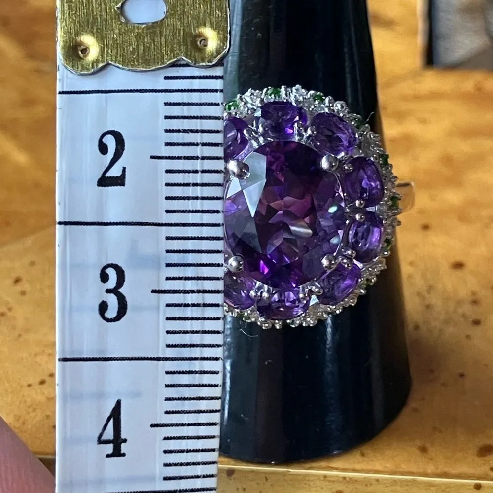 African Amethyst Chrome Diopside Sterling Silver Cocktail Ring Size 10 - Image 5