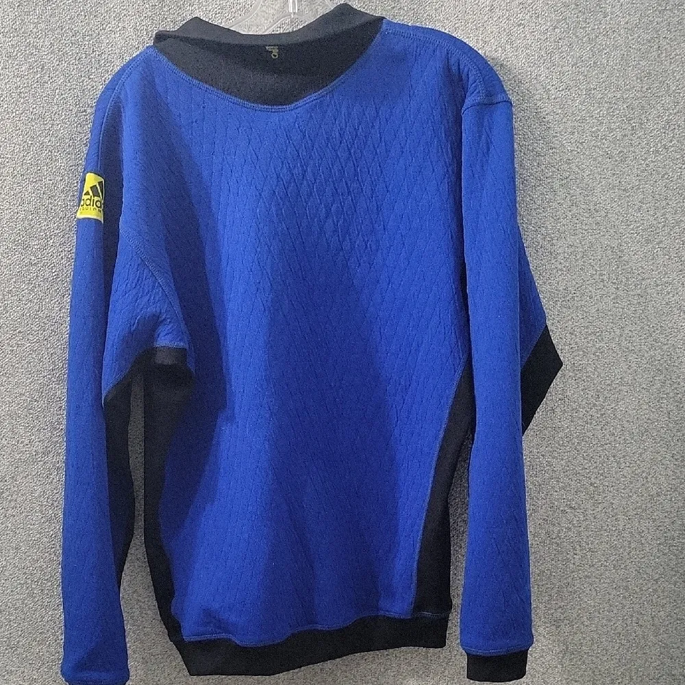 Vintage 90'Adidas Blue and Black Women's Zip Up Sweater Size M - Image 2
