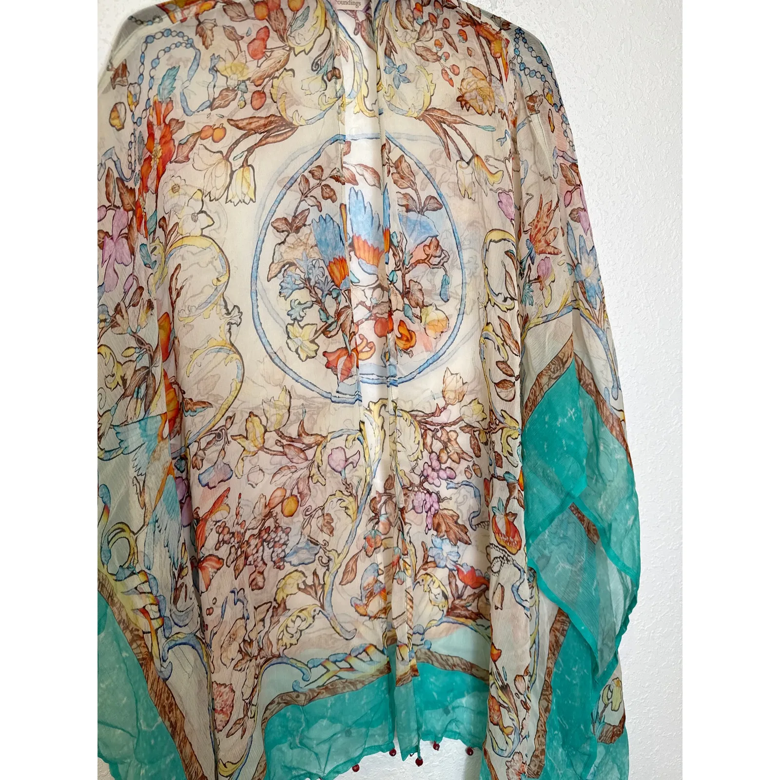 Soft Surroundings Sheer Open Front Flowy Jacket/Tunic:Cover Up Beaded Hem Sz S/M - Image 3