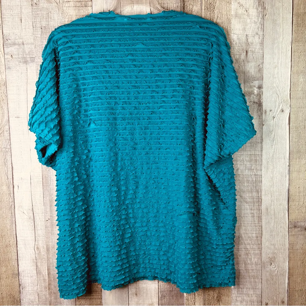 Caroline Rose Turquoise Ruffles All Over Style Shirt Scoop Neck Short Cap Sleeve Blue Size undefined - Image 2