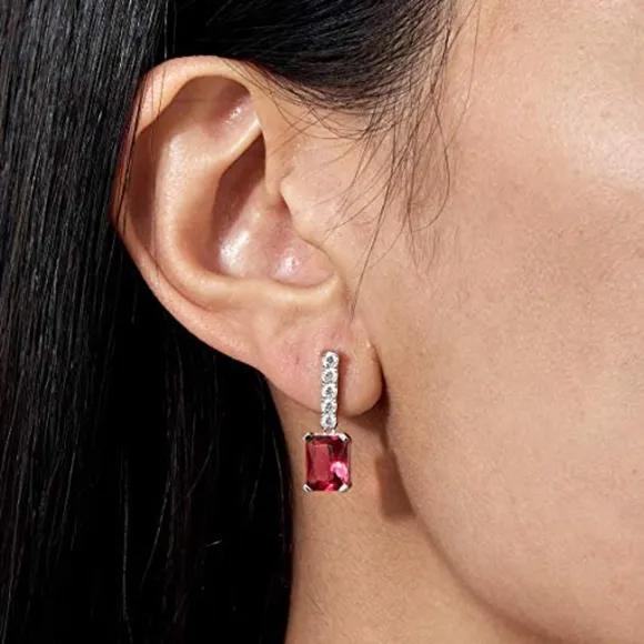 New NADRI Elegant Ruby Color & CZ Drop Earrings Silver - Image 2