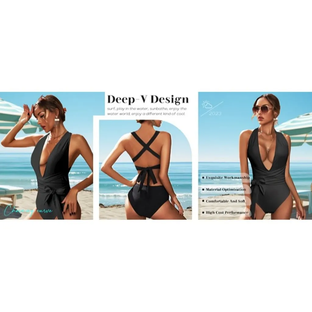 Sexy Black White Crisscross One Piece Cheeky Swimsuit Brazilian Multi Wear LARGE - Image 6