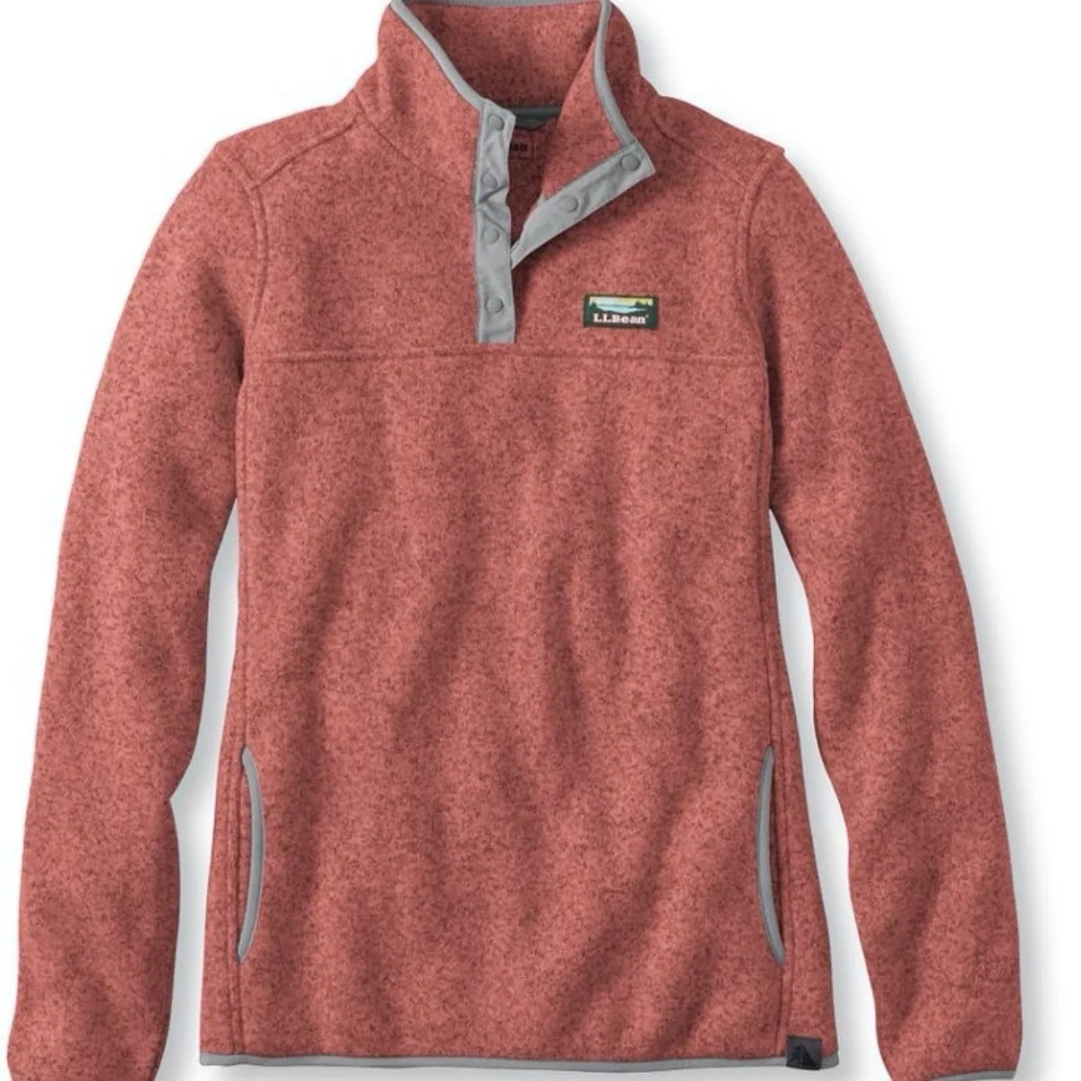 LL Bean Womens Rust Orange Sweater Fleece Pullover 1/4 Snap Size XS Pockets - Image 3