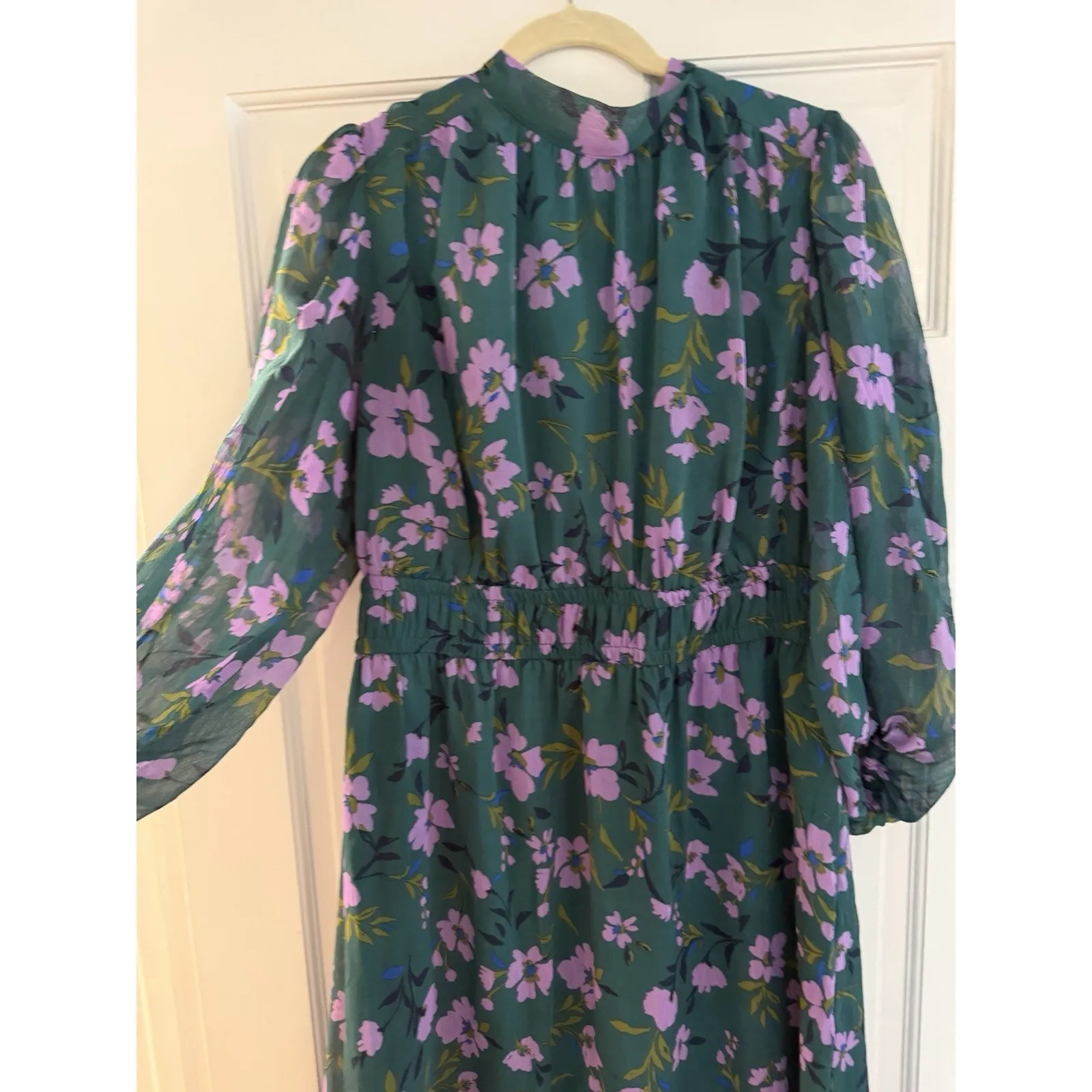 Maggy London Green Floral Dress Elbow Length Sleeves Tie Back Sz 16 - Image 16