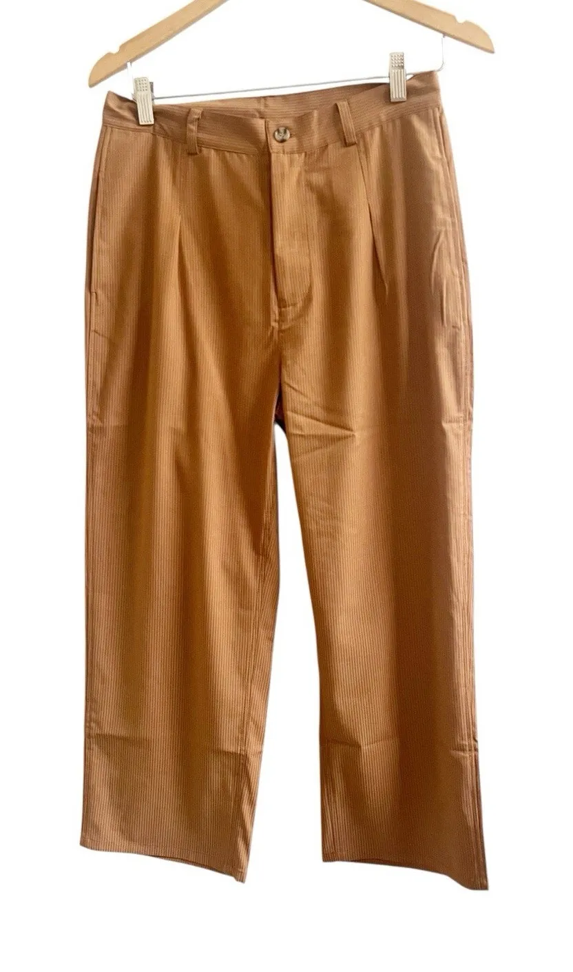 Knot Sisters Cropped Trousers Brown Pinstripe Size Medium High Rise NWT Boutique - Image 1