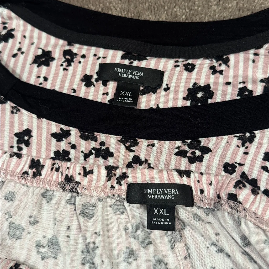 Simply Vera Vera Wang Black/Pink Floral Striped Pajama Set SIZE XXL - Image 3