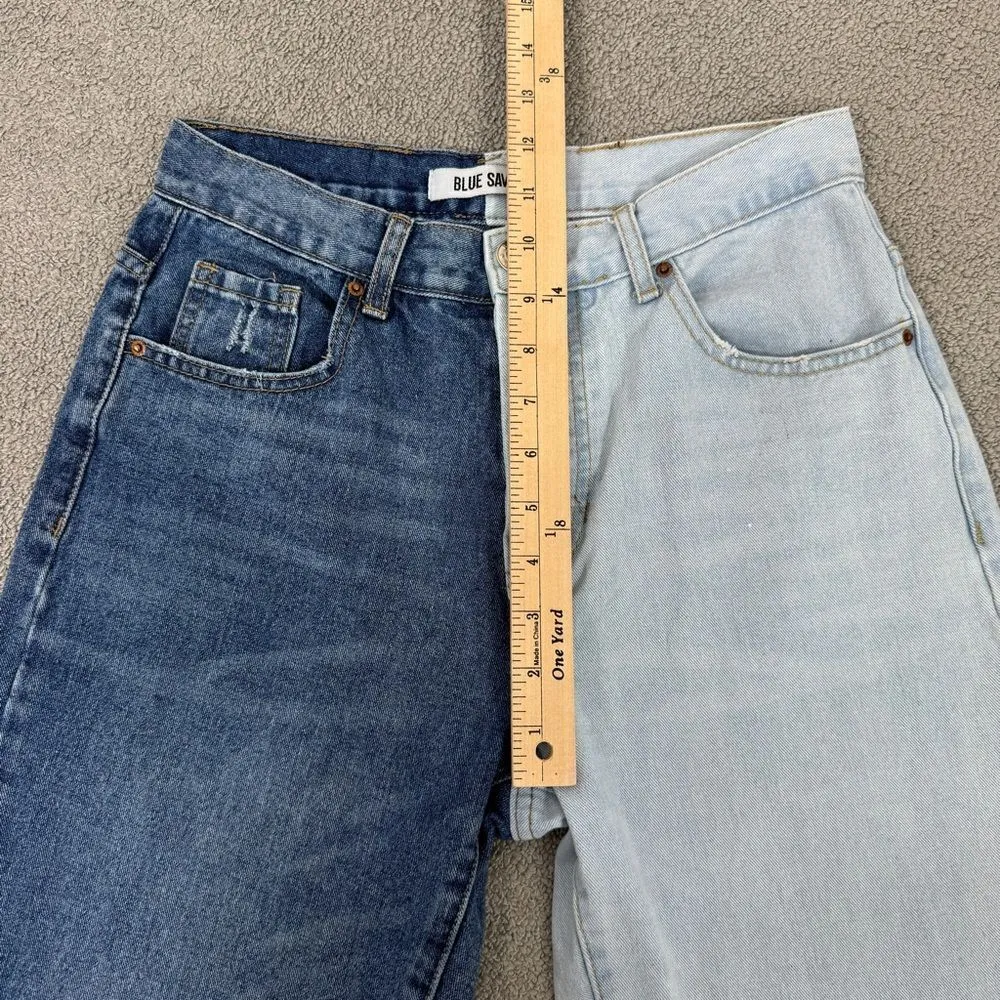 Blue Savvy Two Tone High Rise Mom Jeans Blue Juniors 5 27 Straight Leg Button - Image 12