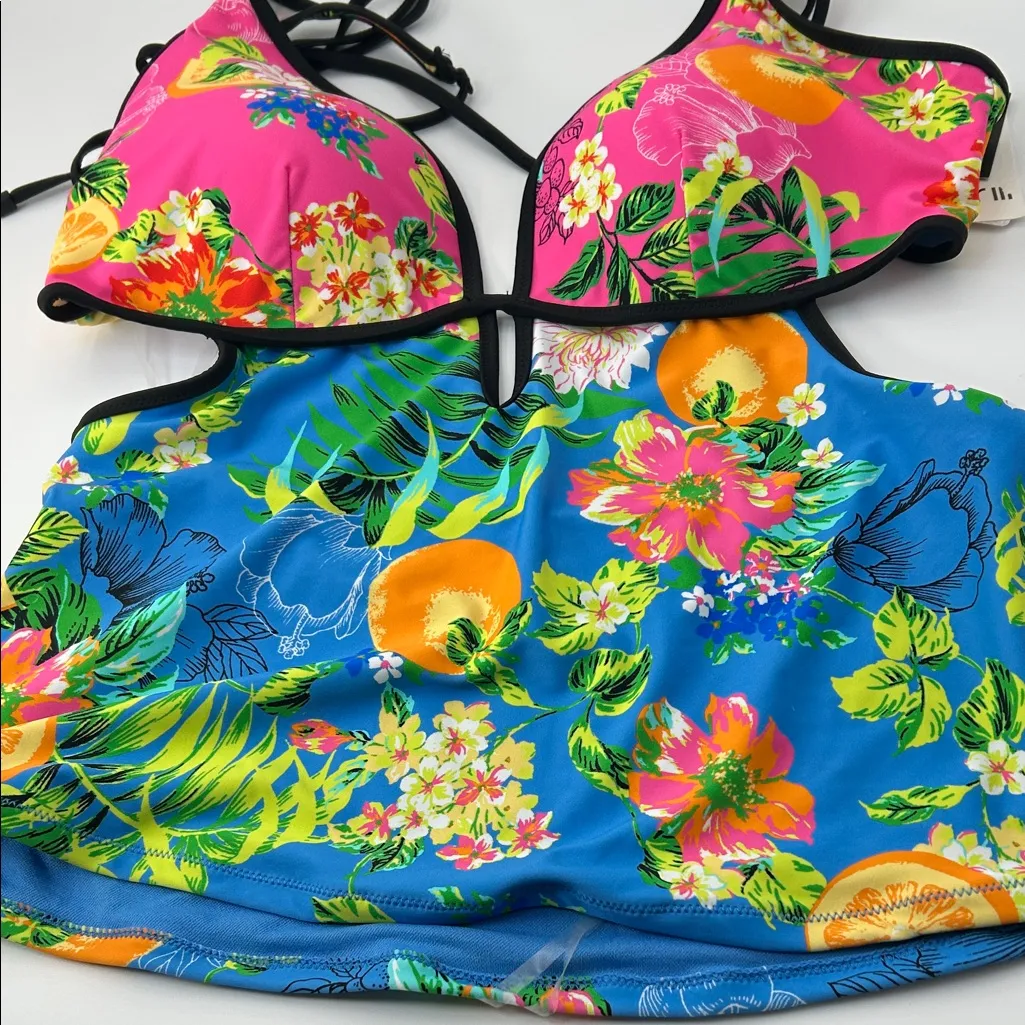 Floral Bikini Top with Black Trim - Image 12
