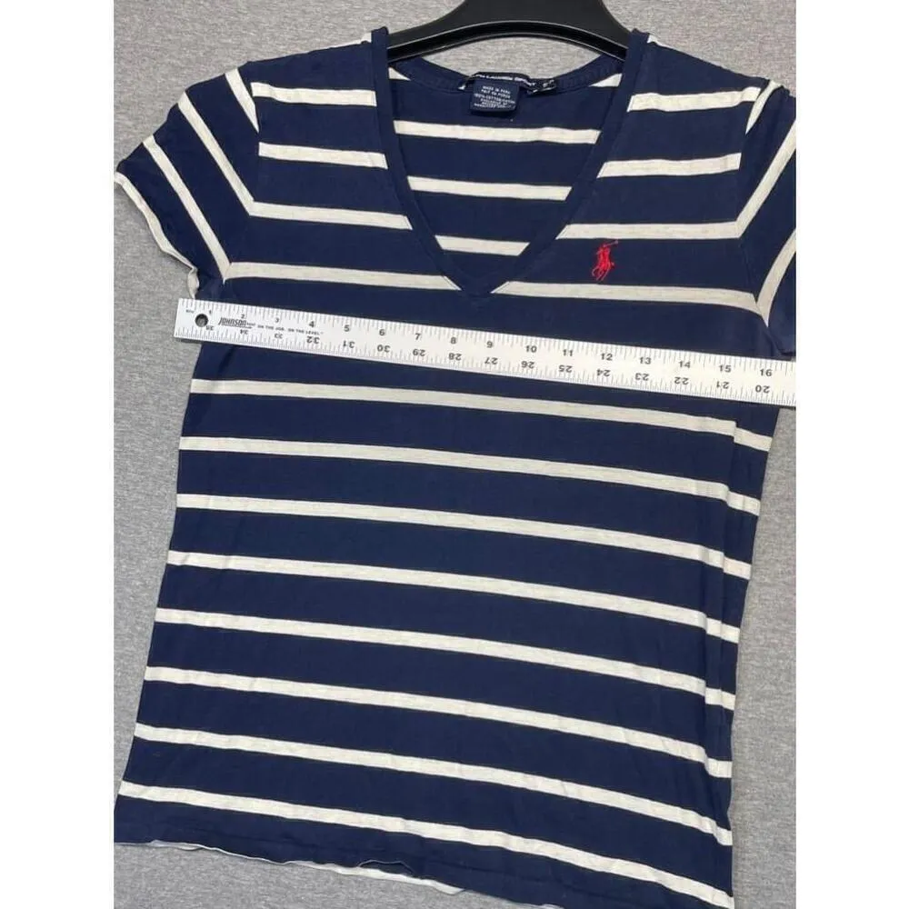 Women's Ralph Lauren Sport Blue and White Striped T-Shirt Size S/P - Image 3