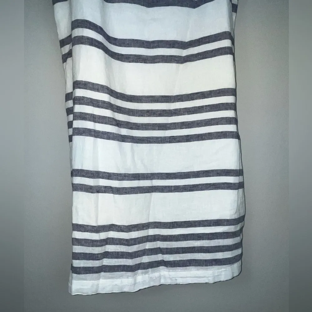 Beach Lunch Lounge Striped Sleeveless White and Navy A-Line  Dress Size Small - Image 2