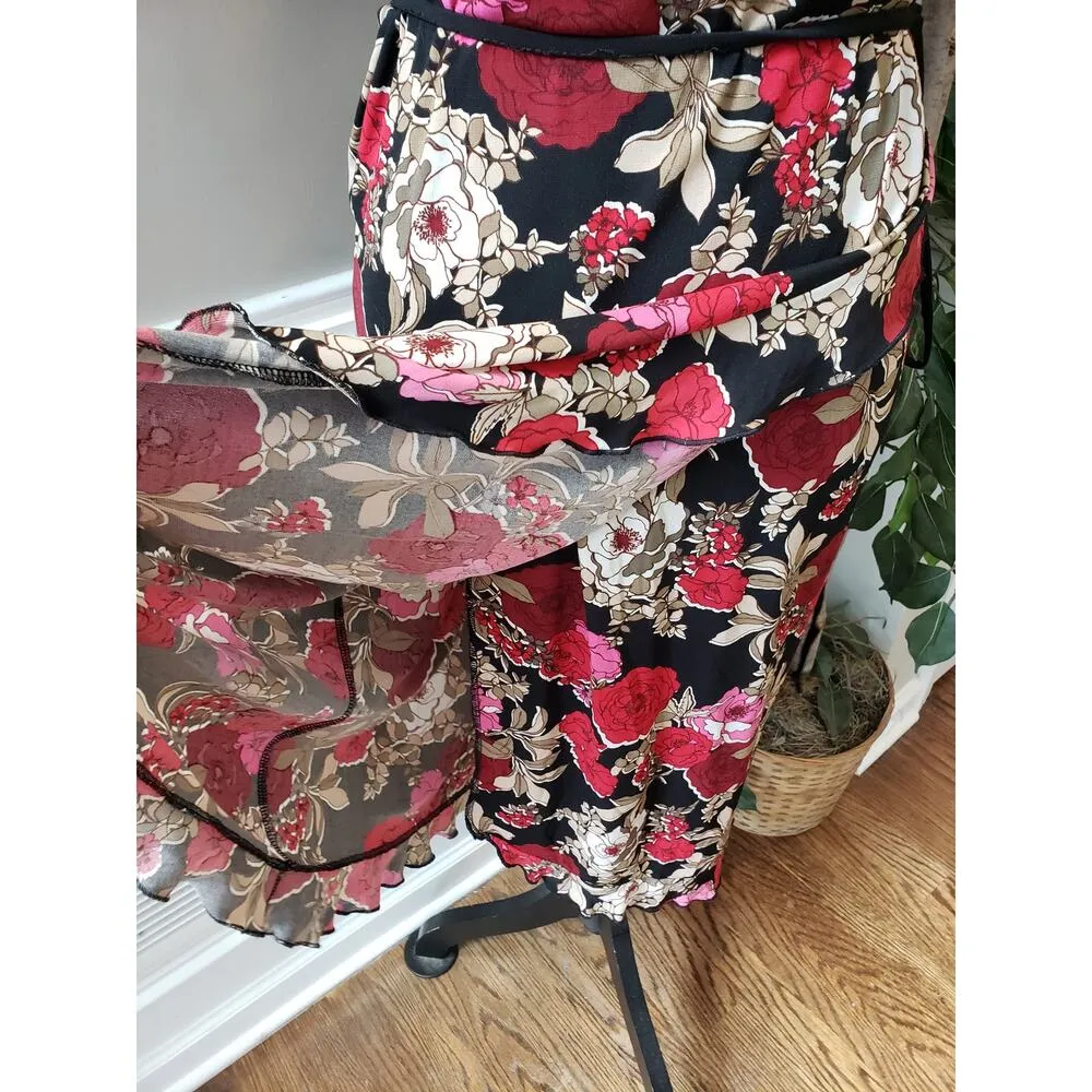 Faith, Love & Passion Wrap Dress Women Size XL Black Floral Polyester Tie Waist - Image 13