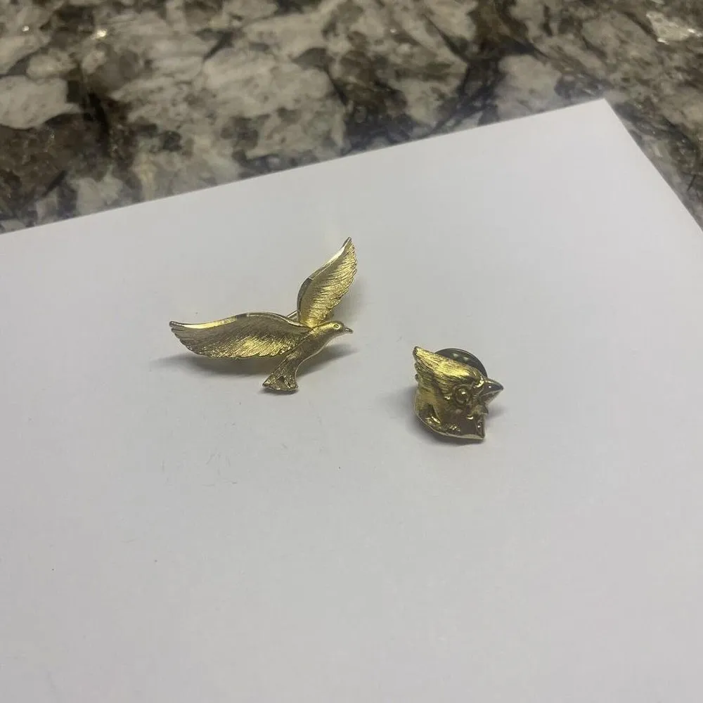 Lot Of 2 Pretty Costume Brooch / Pin Gold Tone - Cardinal / Dove Bird - Image 2