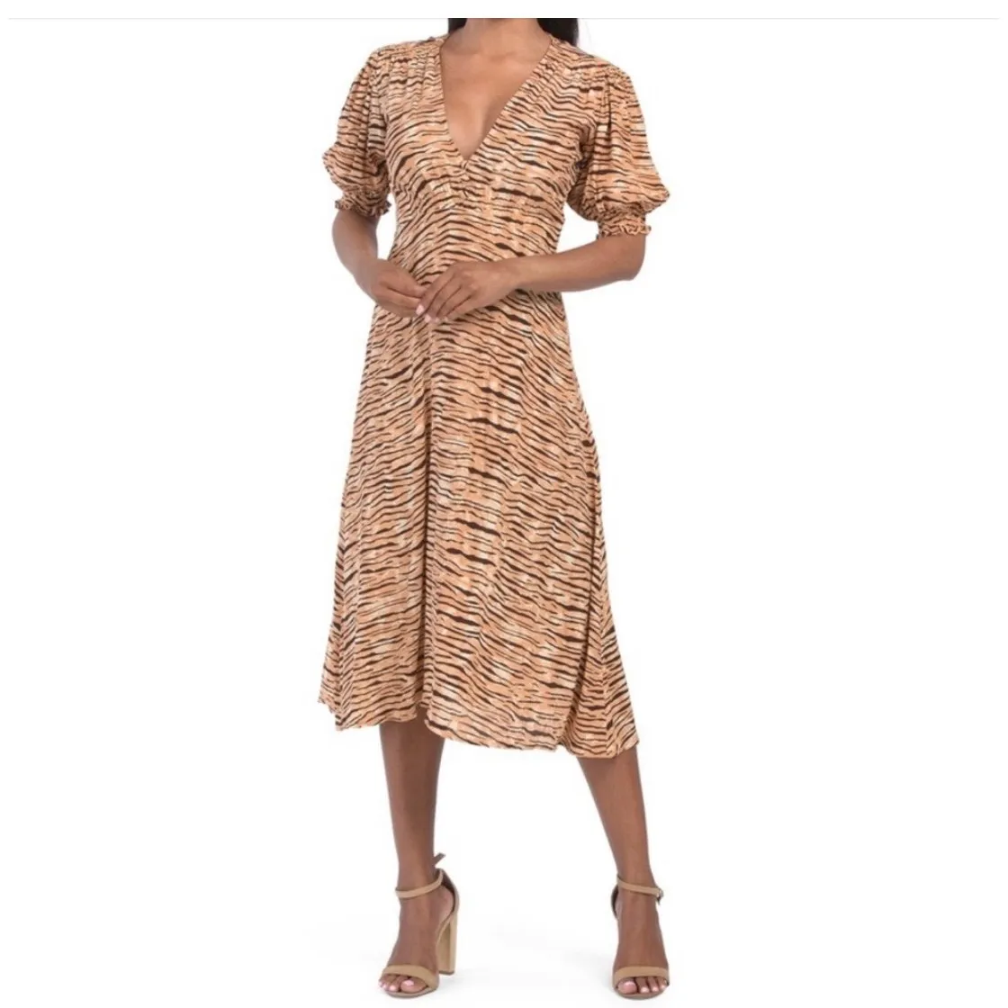 Faithfull the Brand Marie Louise Midi Dress Medium Wyldie Animal Print Boho - Image 15