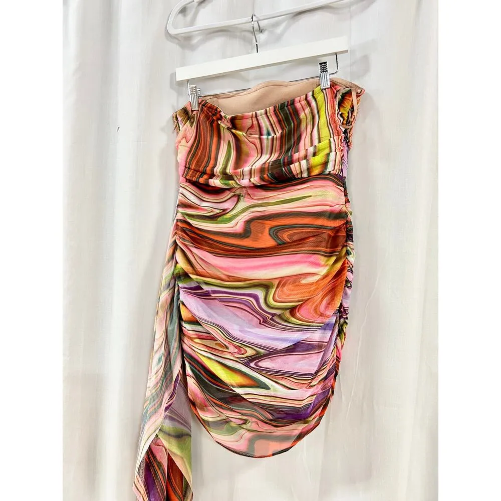 Elliatt Nala Strapless Ruched Mini Dress with Side Sash Multi Women's Size M - Image 6