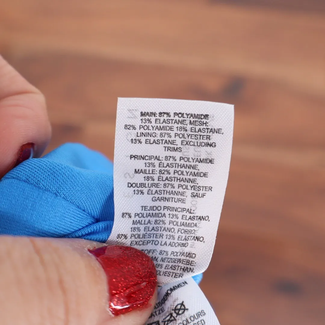 ASOS DESIGN Blue Corduroy V Neck High Cut One Piece Swimsuit Bathing Suit Size undefined - Image 3