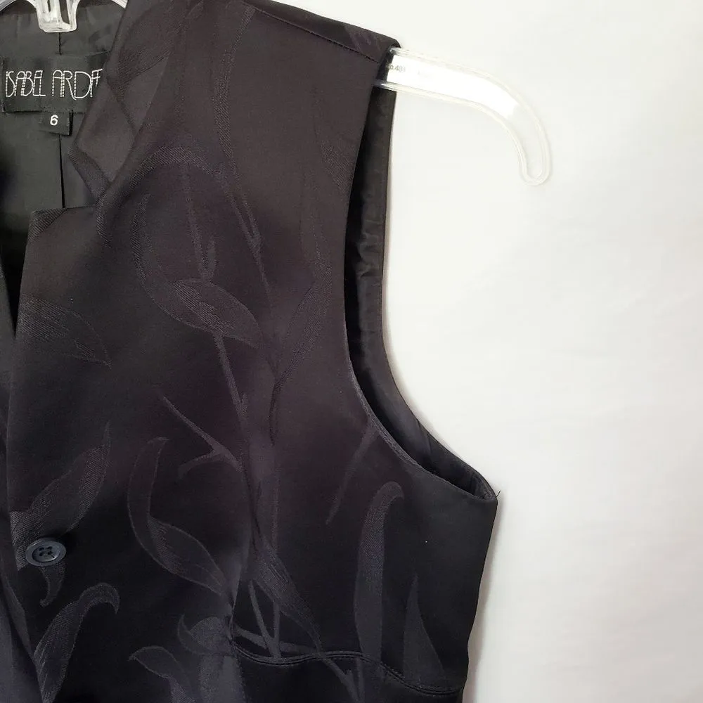 Isabel Ardee Vintage Womens Vest Size 6 Black Satin Mandarin Collar Lily Print - Image 93