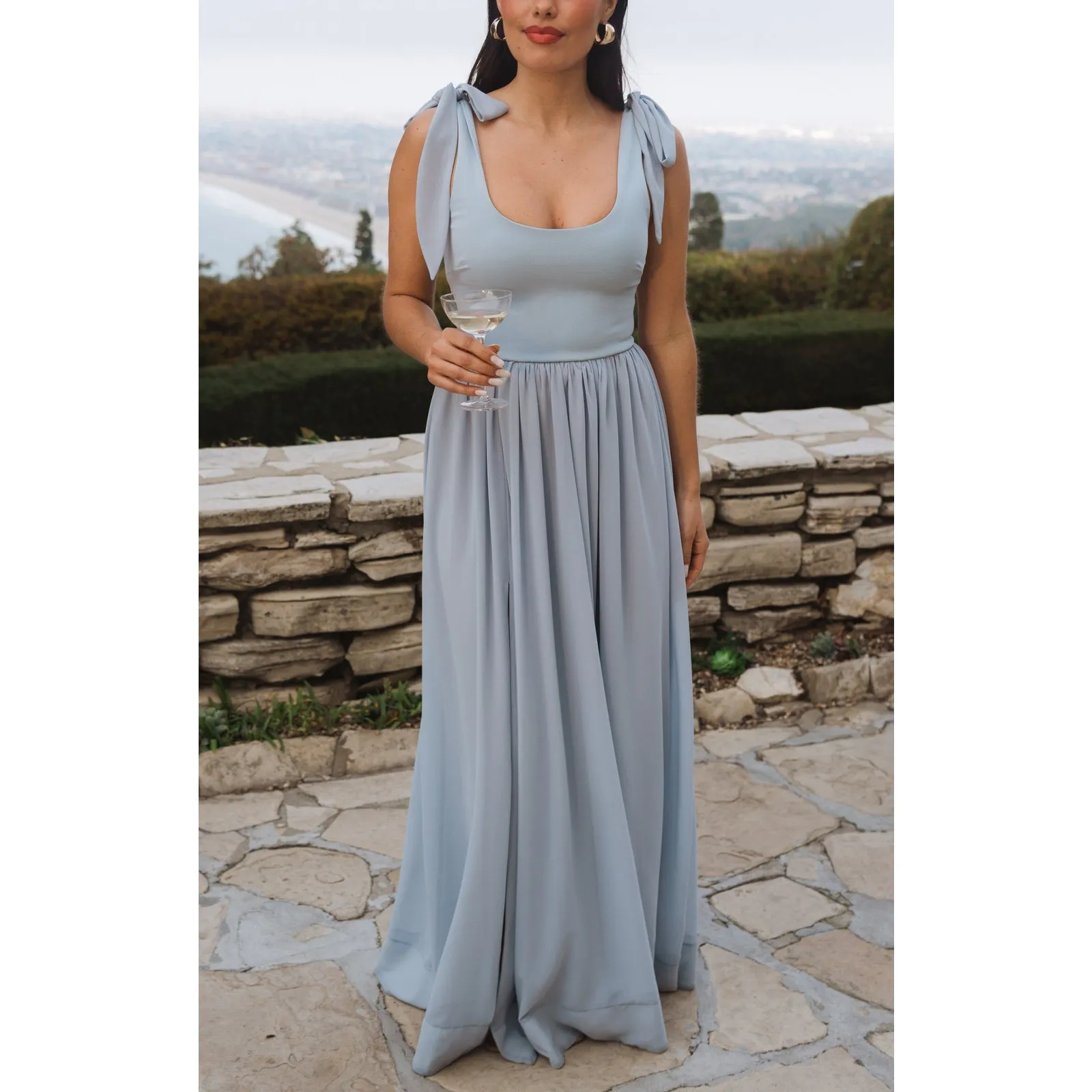 Show Me Your Mumu Harper Maxi Dress in Steel Blue Chiffon M - Image 2