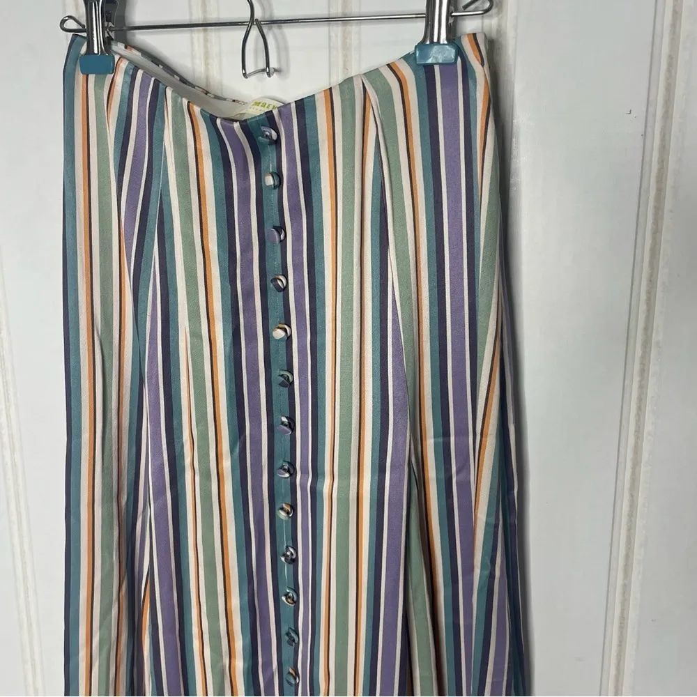 Anthropologie Maeve Freya Satin Colorful Striped Flare Midi Skirt Sz 0 349 - Image 2