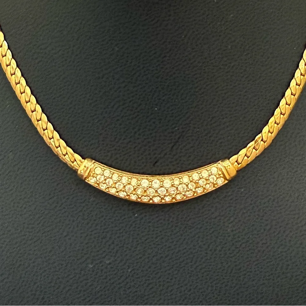 Vintage CD CHRISTIAN DIOR Gold Tone Pave Rhinestones Statement Necklace 24g. - Image 5