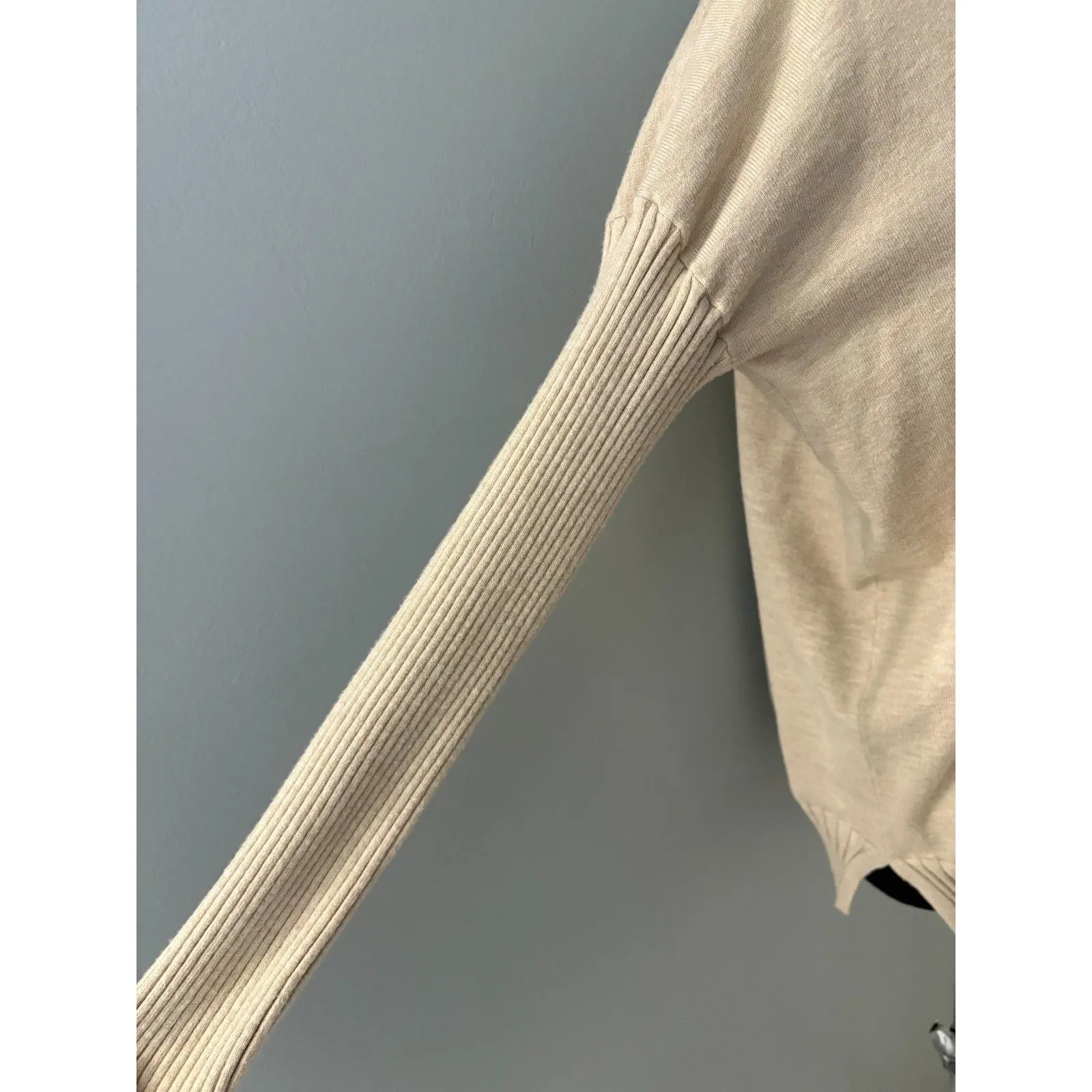 Evereve Sweater Womens Size S Tan Ribbed Fitted Sleeve Relaxed Soft Cozy Lounge - Image 3