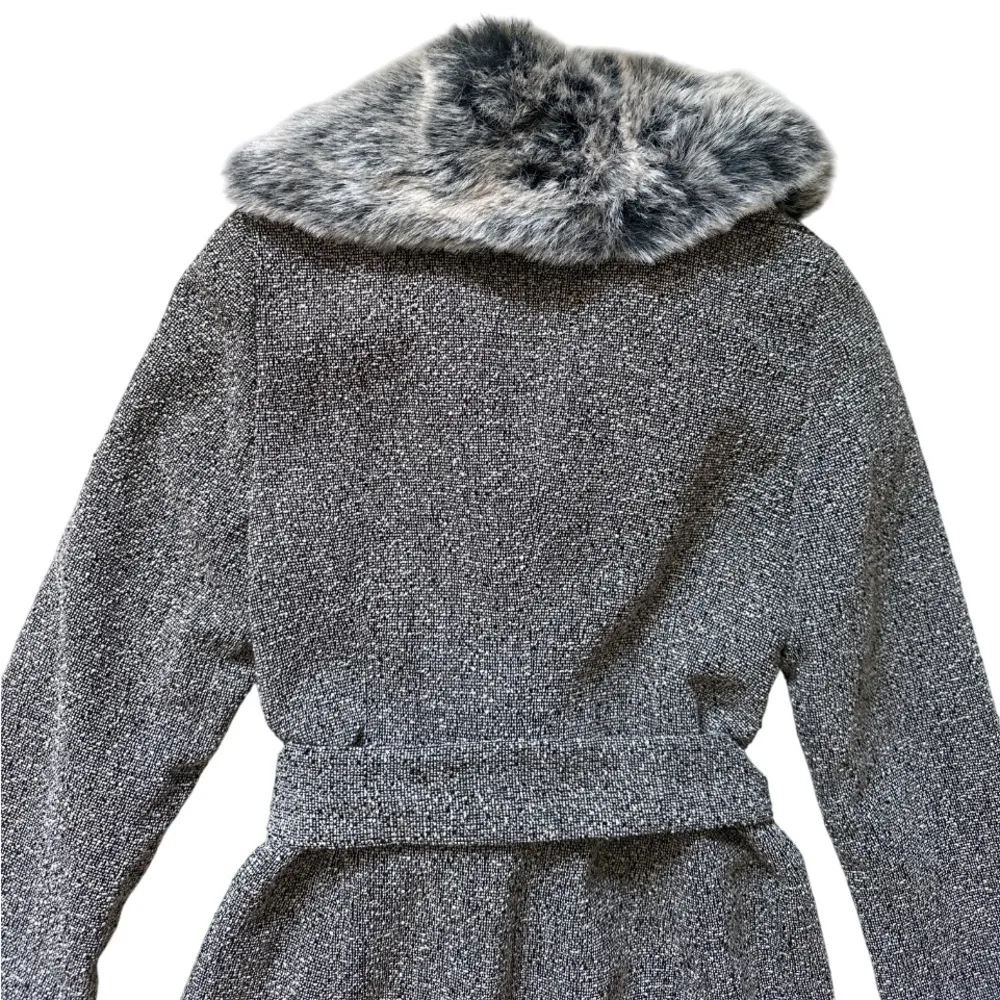 Guess Gray Winter Coat Faux Fur Collar Wool Blend Long Belted Pockets Women’s 2 - Image 11