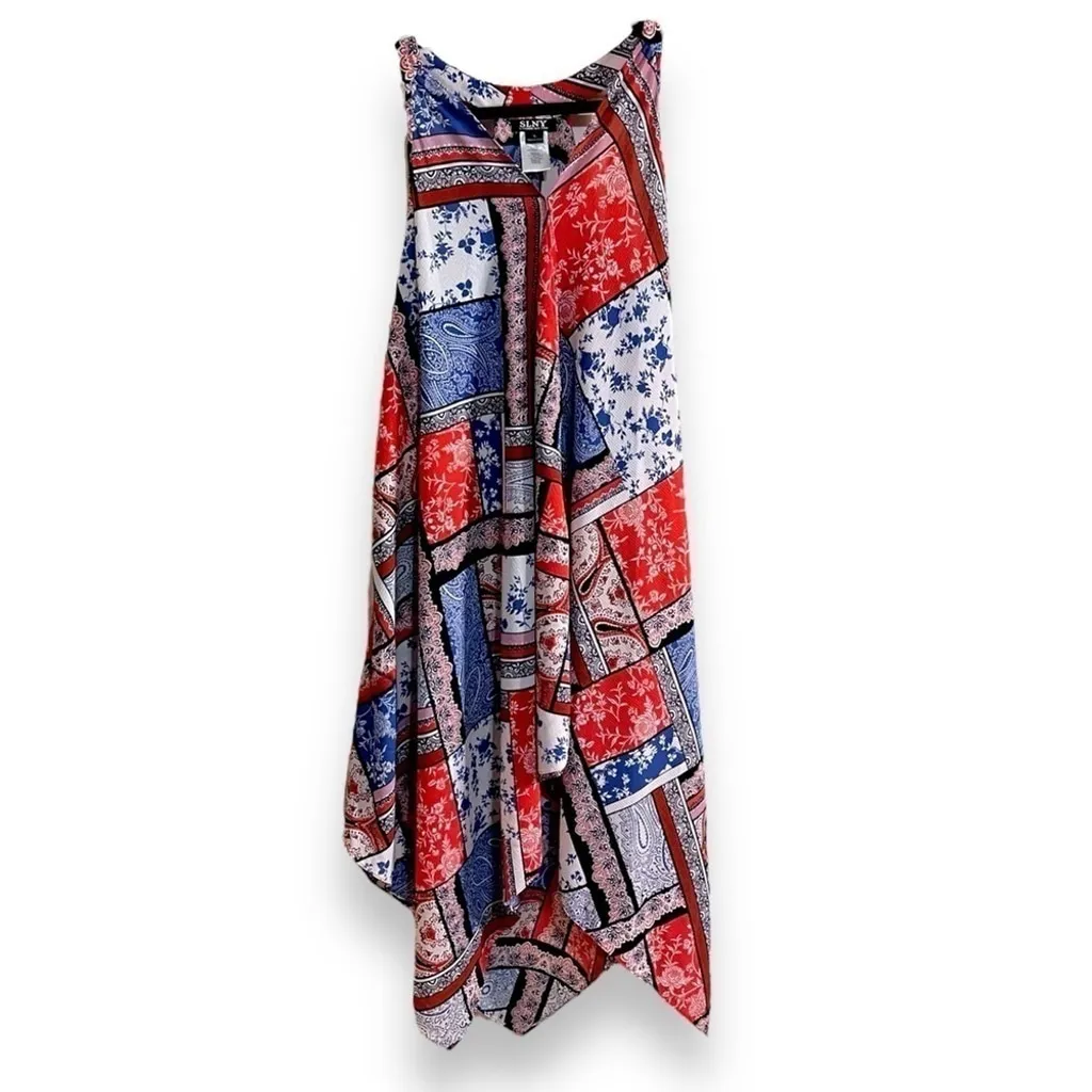 Handkerchief-Hem Sleeveless MIDI Dress Women’s Size Small Bandana-Print - Image 2