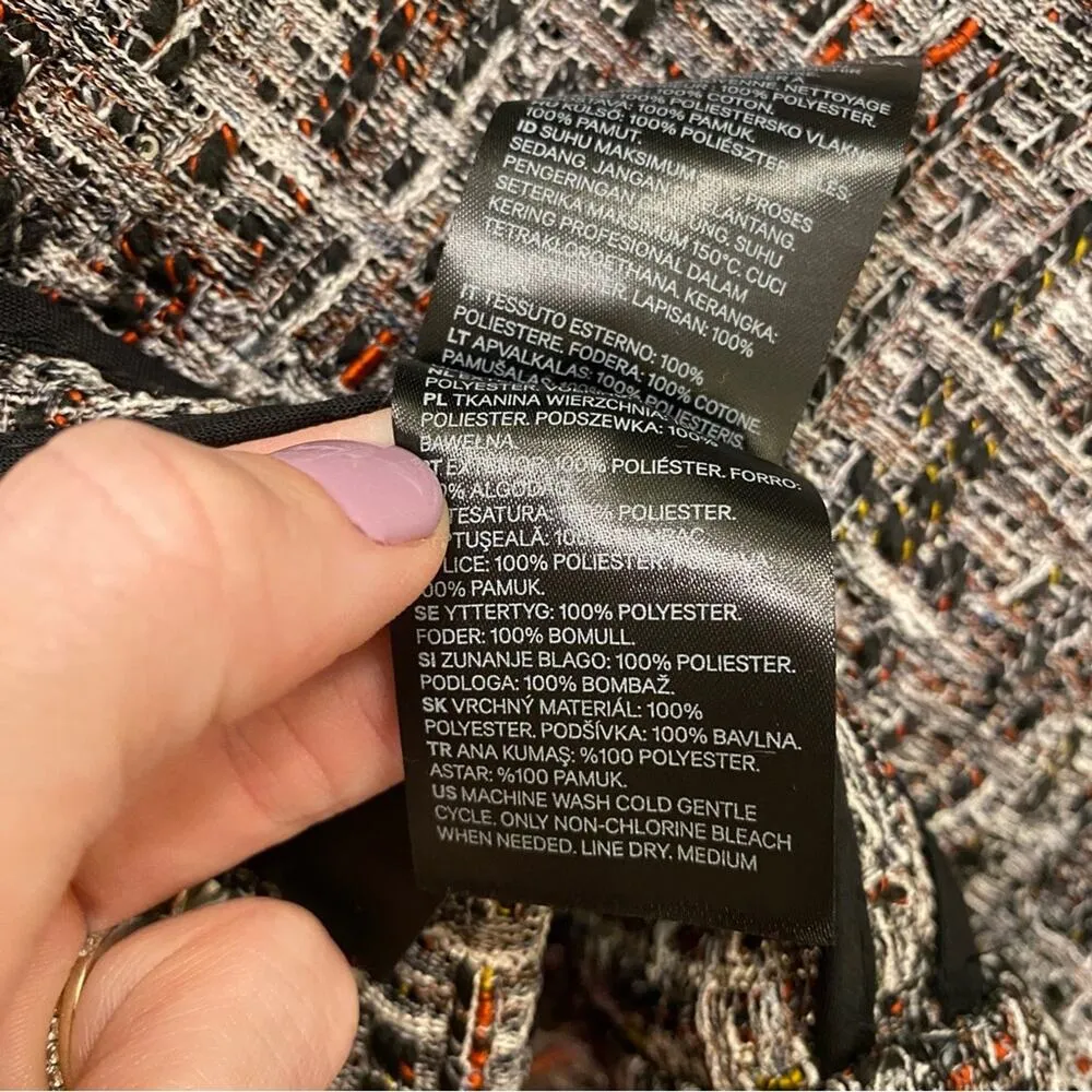 H&M  Frayed Tweed Sequin Cropped Jacket Open-front Blazer Size 6 - Image 9