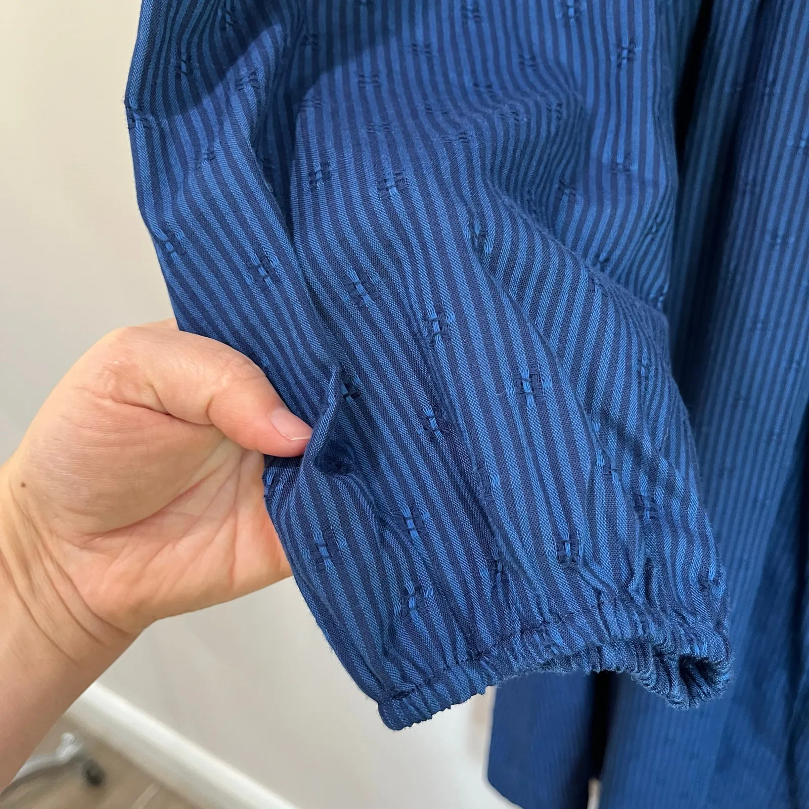 Draper James RSVP Navy Smocked Square Neck Long Sleeve Midi Dress Pockets Sz L - Image 6