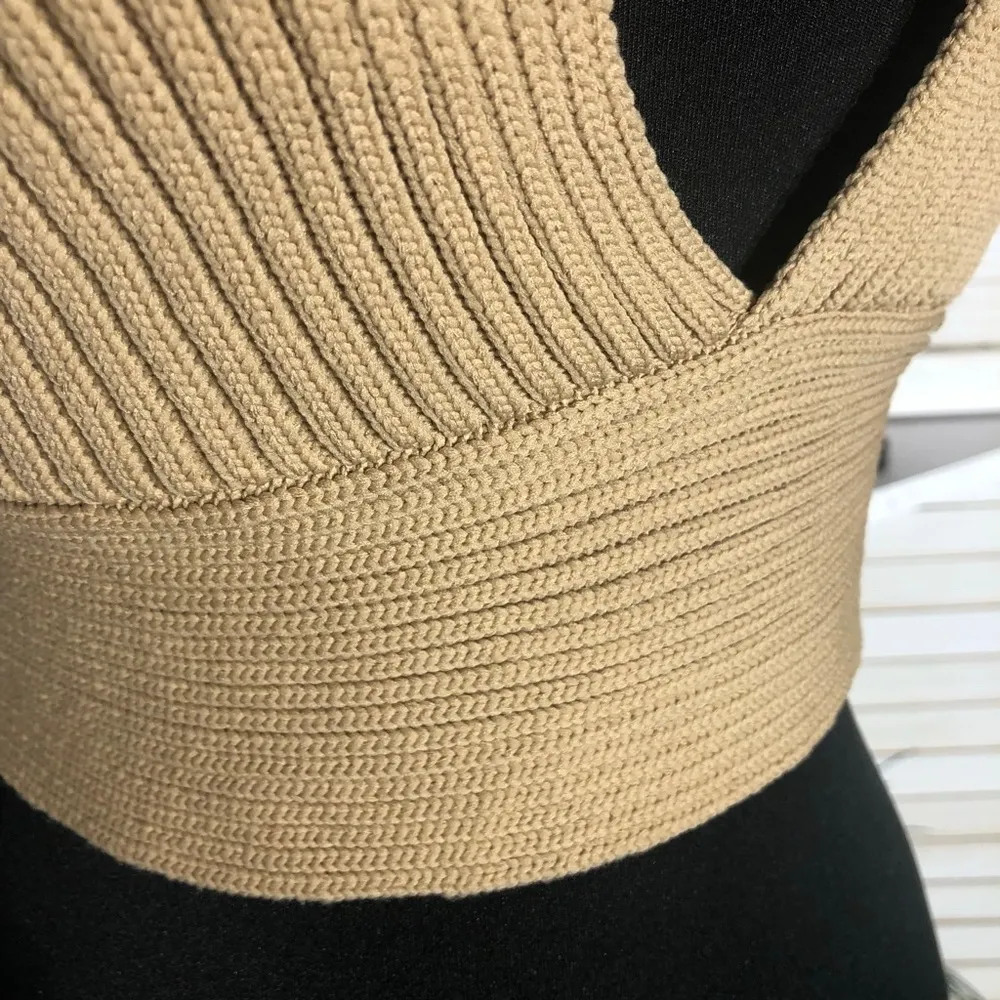 Nasty Gal Knit Ribbed Bralette Halter Top Oatmeal Beige Large - Image 12