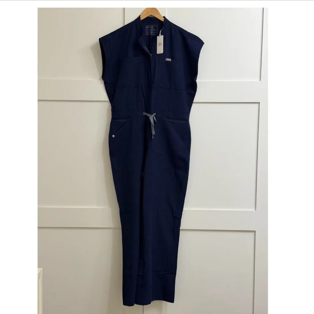 Figs Rafaela Cargo Wide Leg ScrubJumpsuit in Navy, Size Large - Image 8