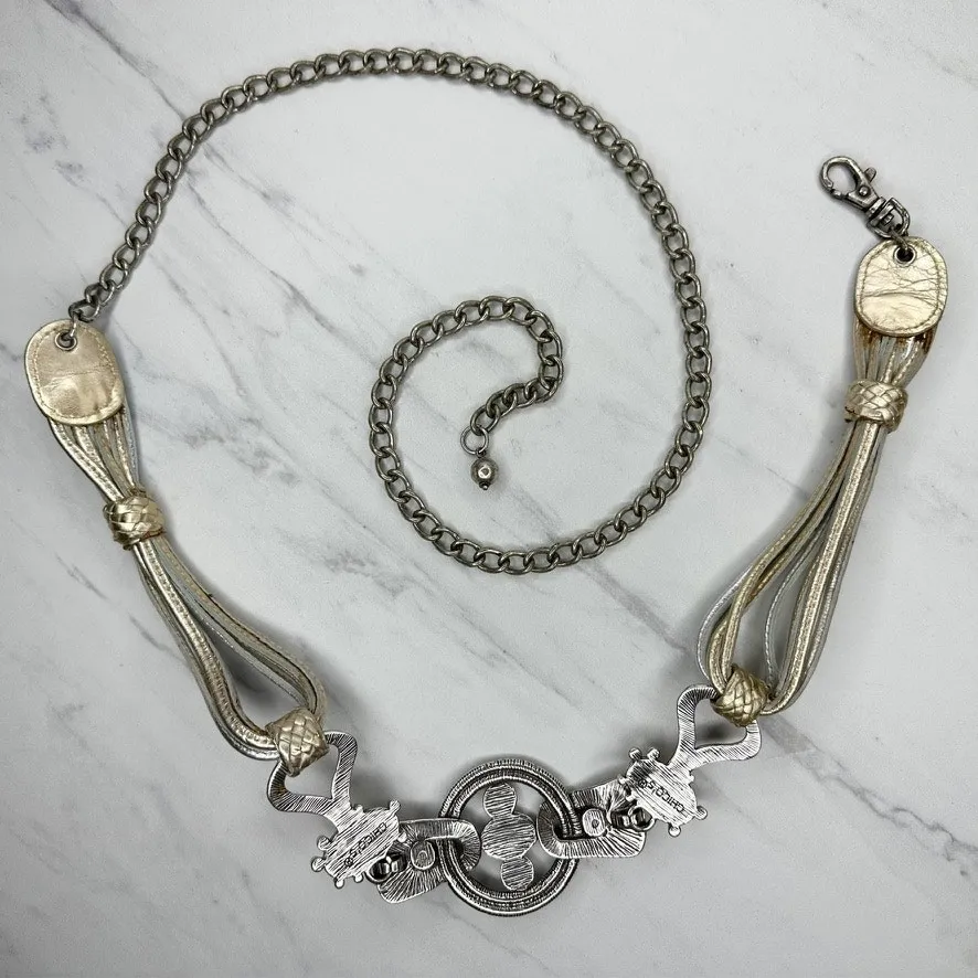 Vintage Chico's Chain Belt Womens One Size (OS) Silver Gold Rhinestone ✨ - Image 2