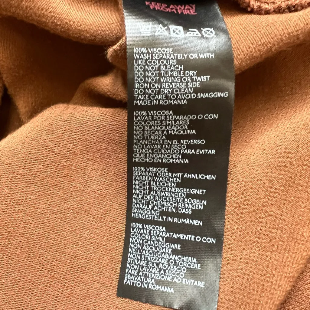 By Anthropologie Women’s Long Bell Sleeve Cowl Neck Satin Brown Mini Dress XS - Image 8