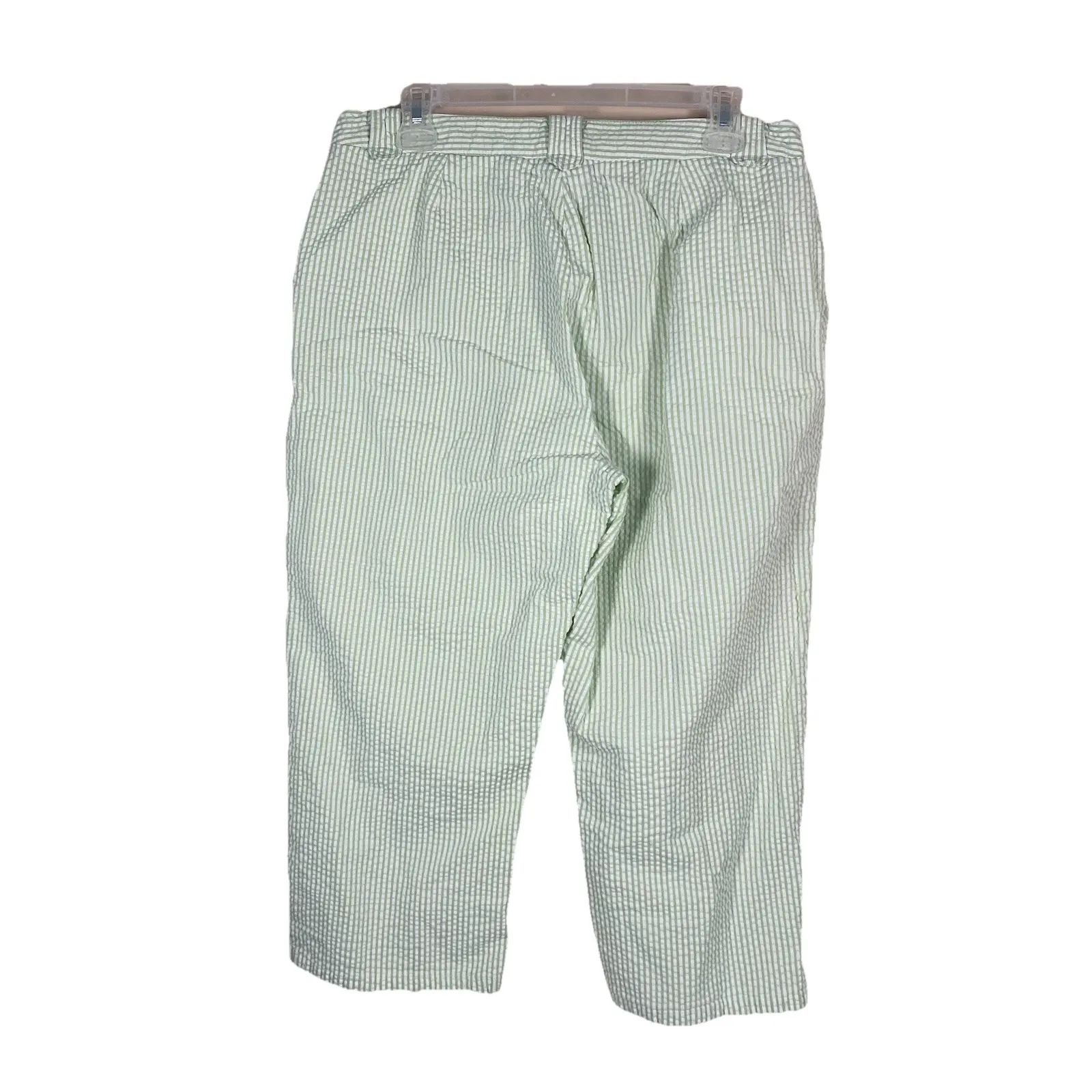 Liz Claiborne Villager Stretch Capri Pants Sz 14 Green‎ White Seersucker Stripe - Image 3