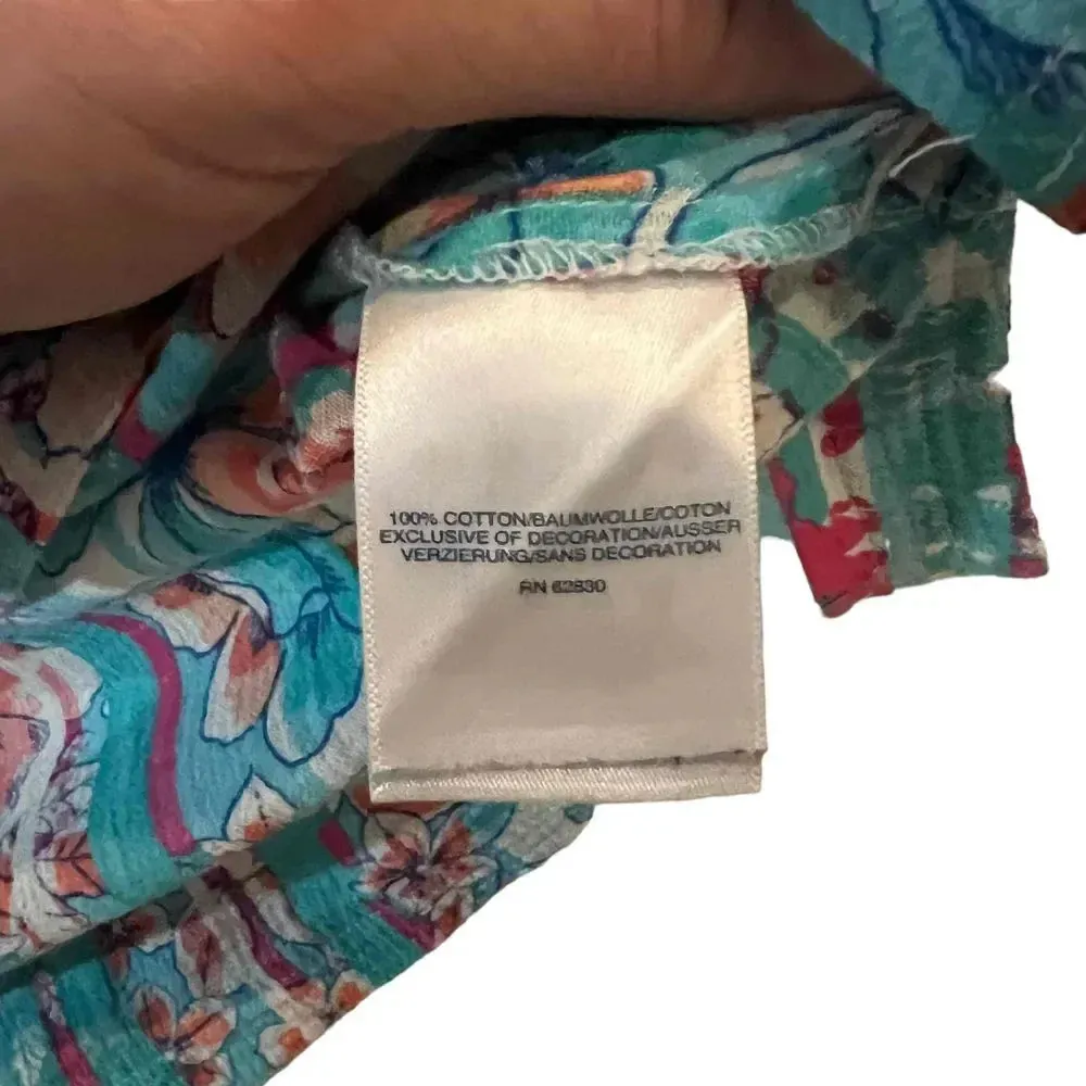 Lands' End 3/4 Sleeve Floral Pattern Button-Up Front Tunic Swim Cover-Up - Large - Image 3