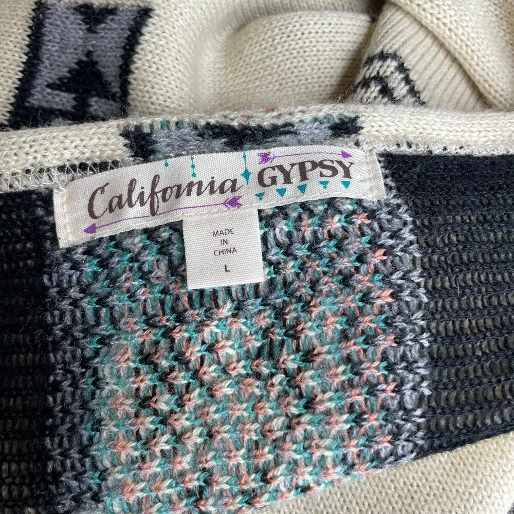 California Gypsy Womens Southwestern Aztec Sweater Size Large Heritage Black - Image 6