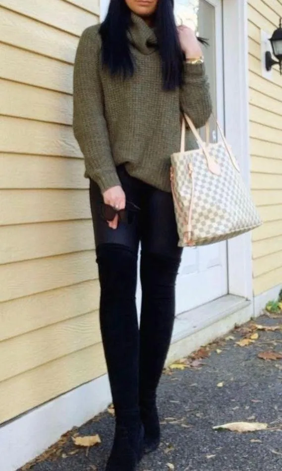 Green Cowl Neck Tunic Length Sweater Medium Blogger Favorite - Image 4