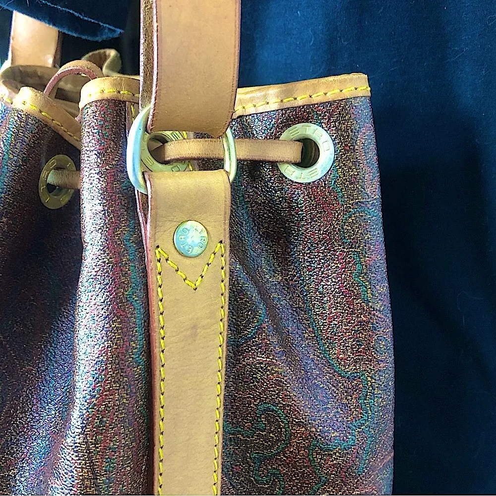 ETRO Milano Red Paisley Drawstring Bucket Shoulder Bag Internal Zipper Pocket - Image 14