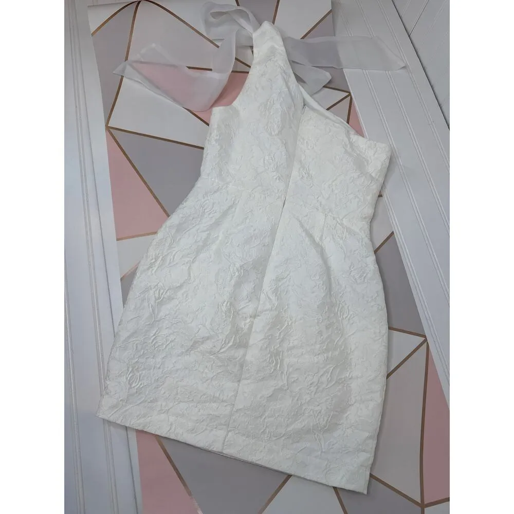 Lulus Unique Perfection White Floral Jacquard One-Shoulder Mini Dress Size S - Image 4
