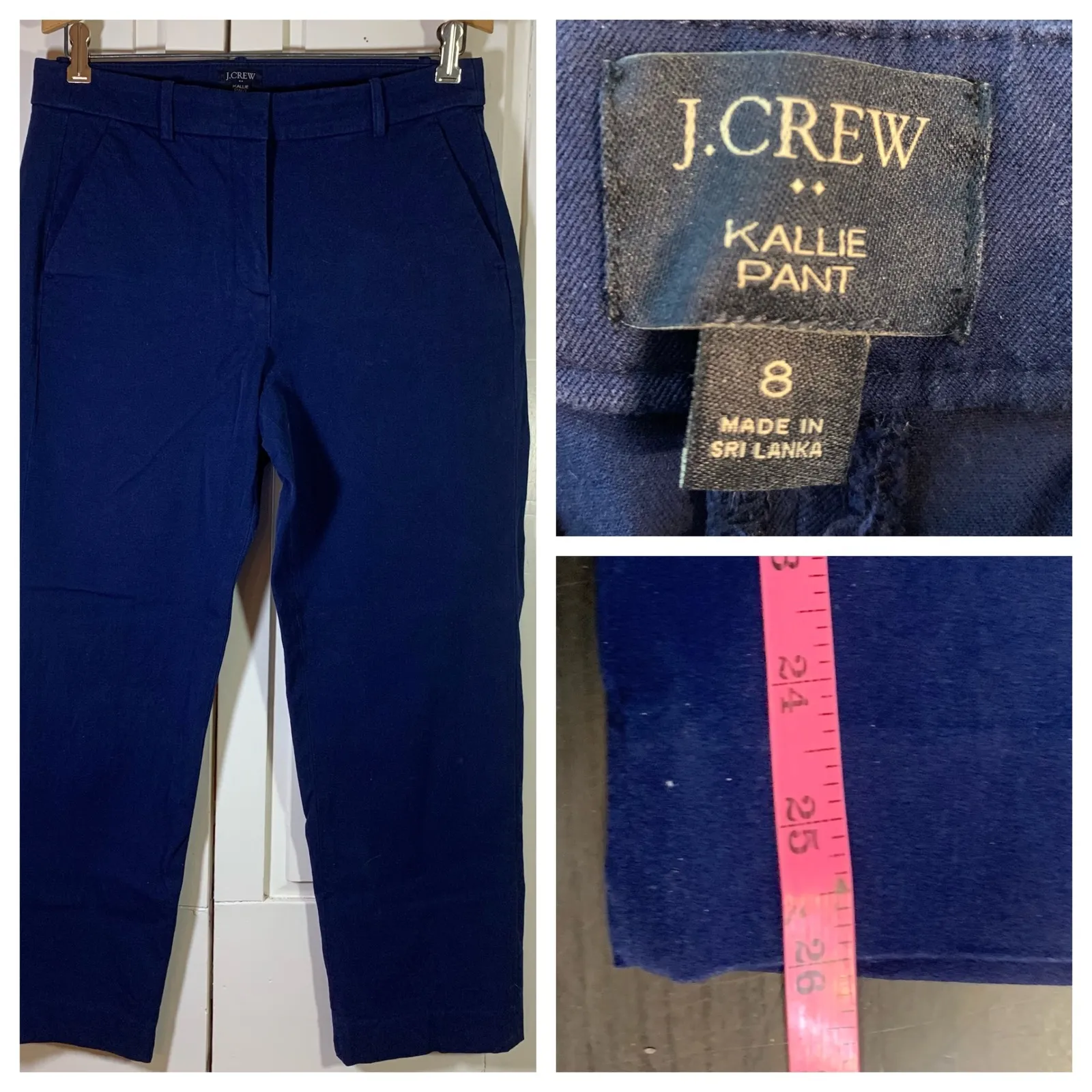 J Crew Kallie Pant Navy Blue Flat Front Straight Leg Ankle Career Size 8 - Image 13